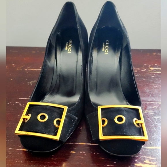 GUCCI black block heel buckle pumps sz 38.5.  323517 - Picture 2 of 9
